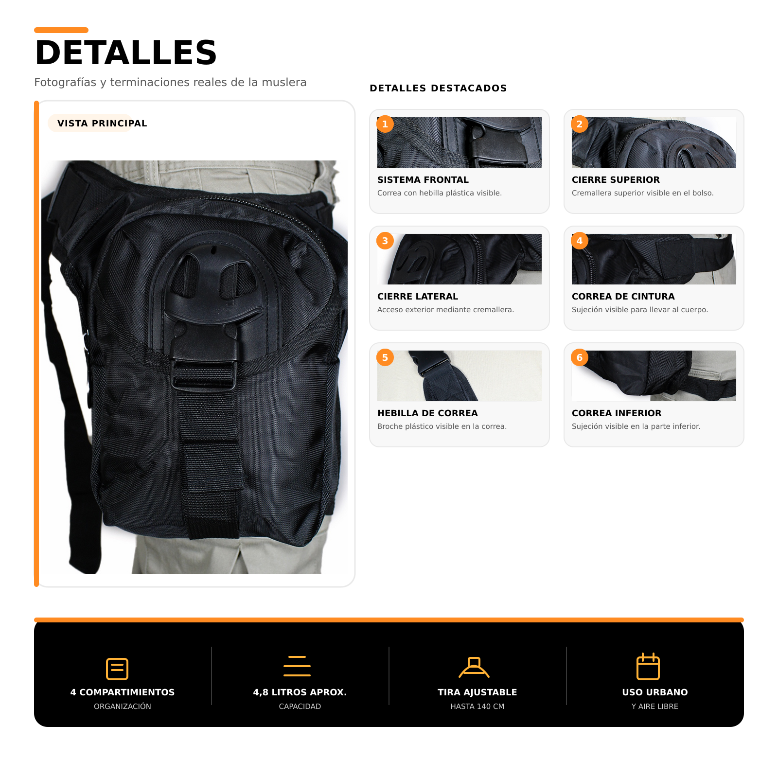 Bolso Muslera Lona 4 Compartimientos 4,8 L-6