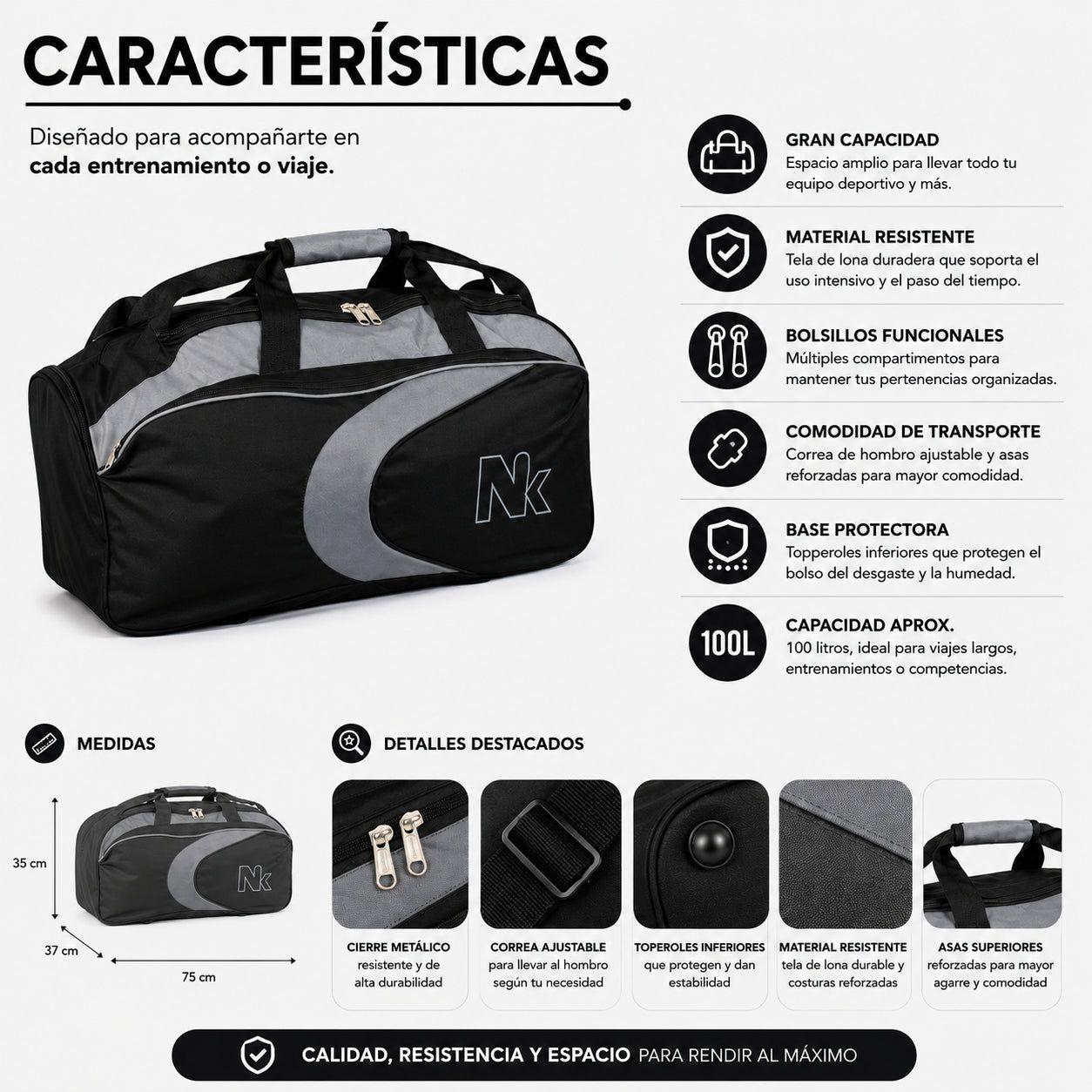 Bolso Deportivo Raquetero Grande 100 L Lona-7