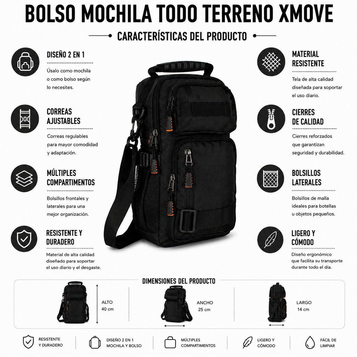 Bolso Mochila Convertible Todo Terreno Multibolsillos-7