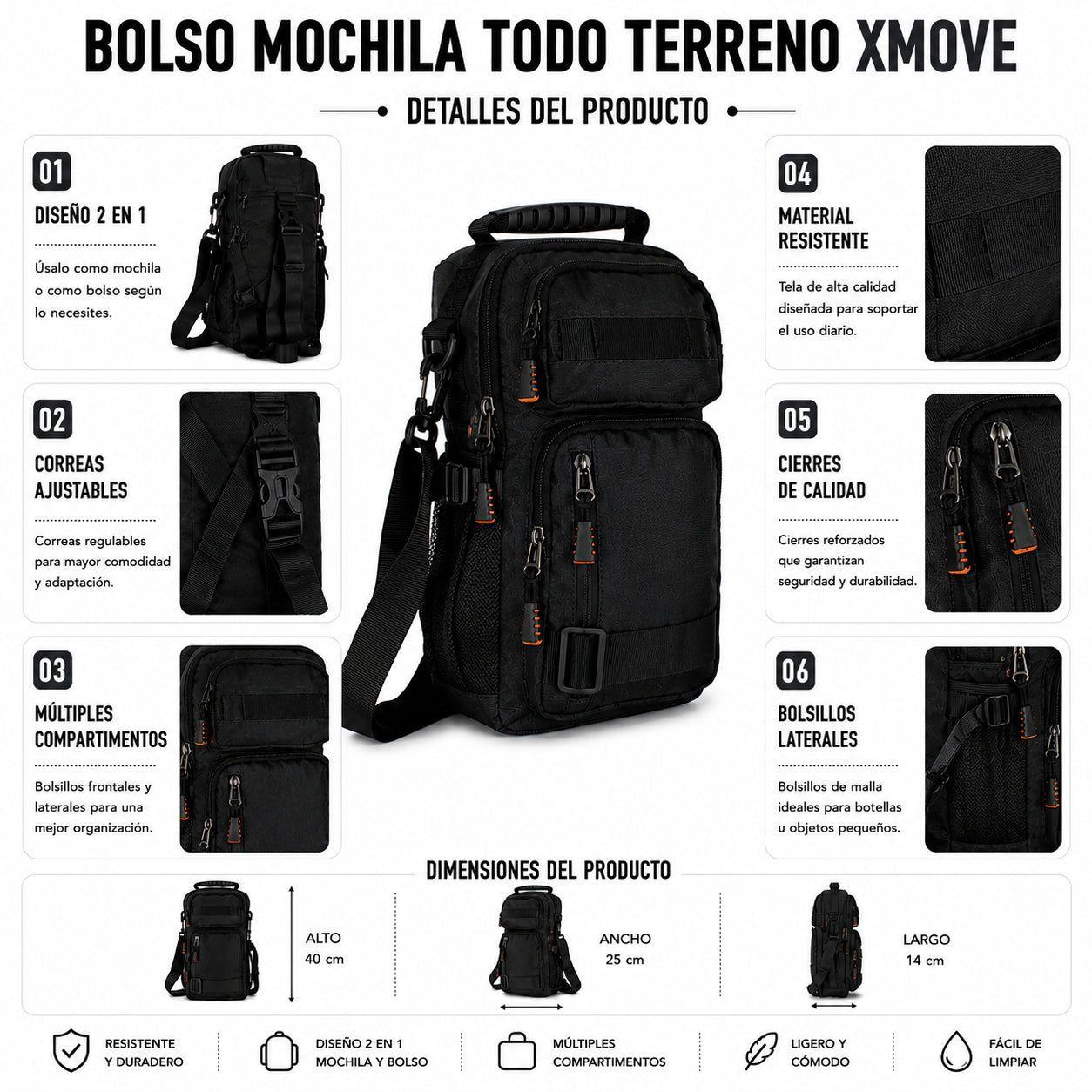 Bolso Mochila Convertible Todo Terreno Multibolsillos-8