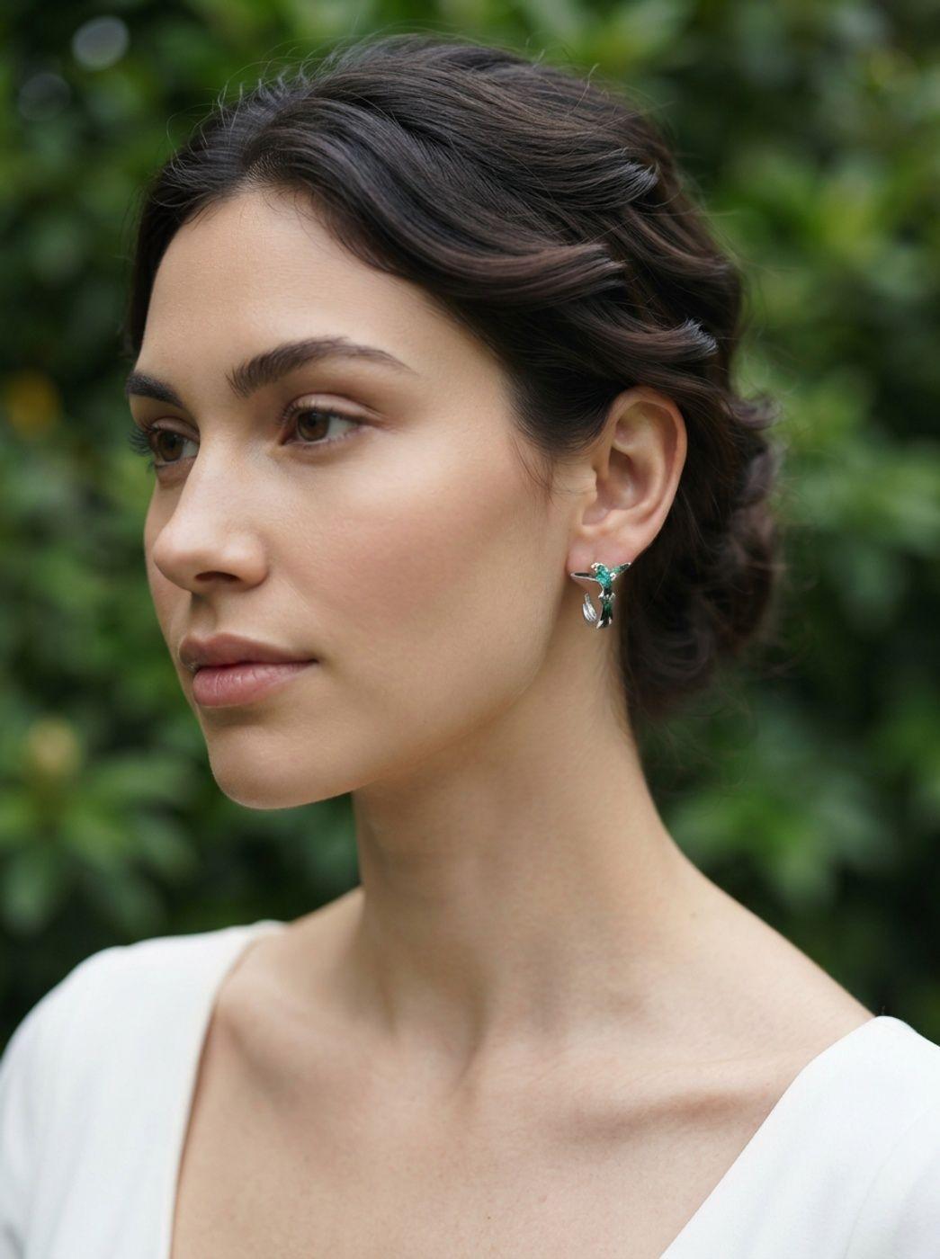 Aros de Plata 925 - Par de Aretes Colibri-4