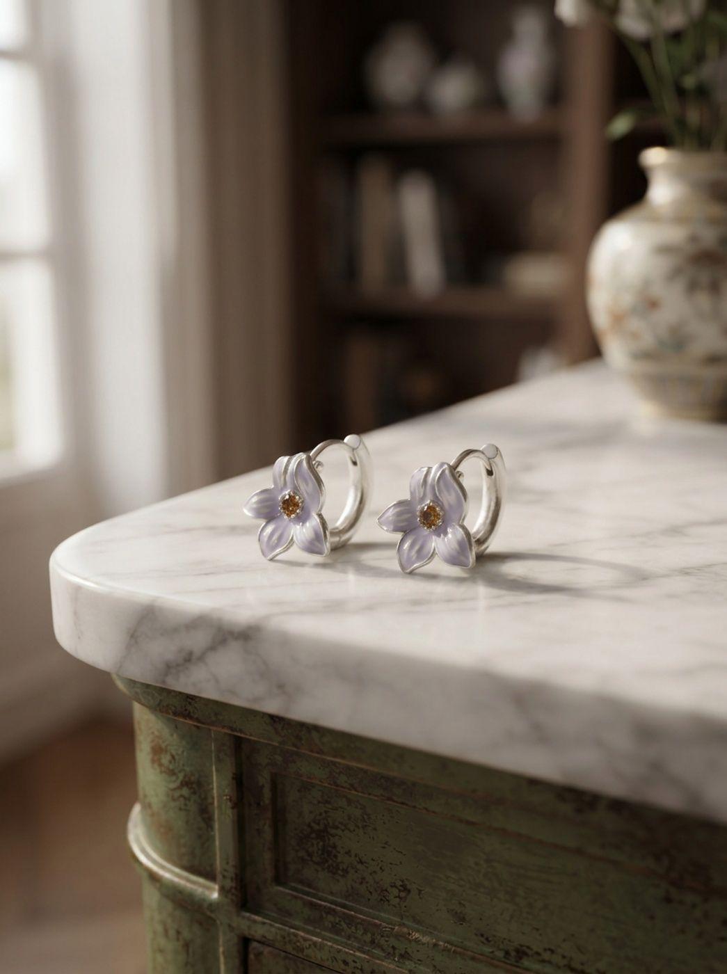 Aros de Plata 925 - Par de Argollas Flor-1