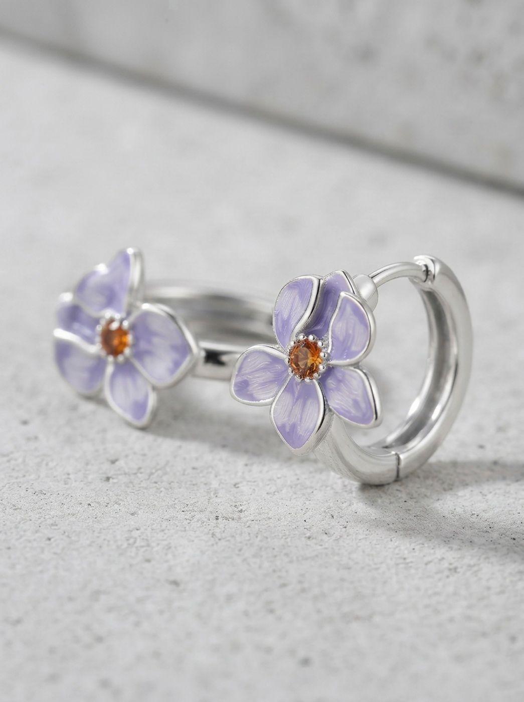 Aros de Plata 925 - Par de Argollas Flor-2