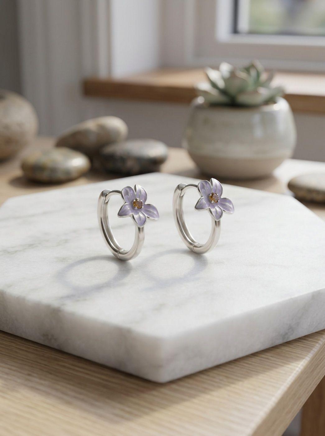 Aros de Plata 925 - Par de Argollas Flor-3