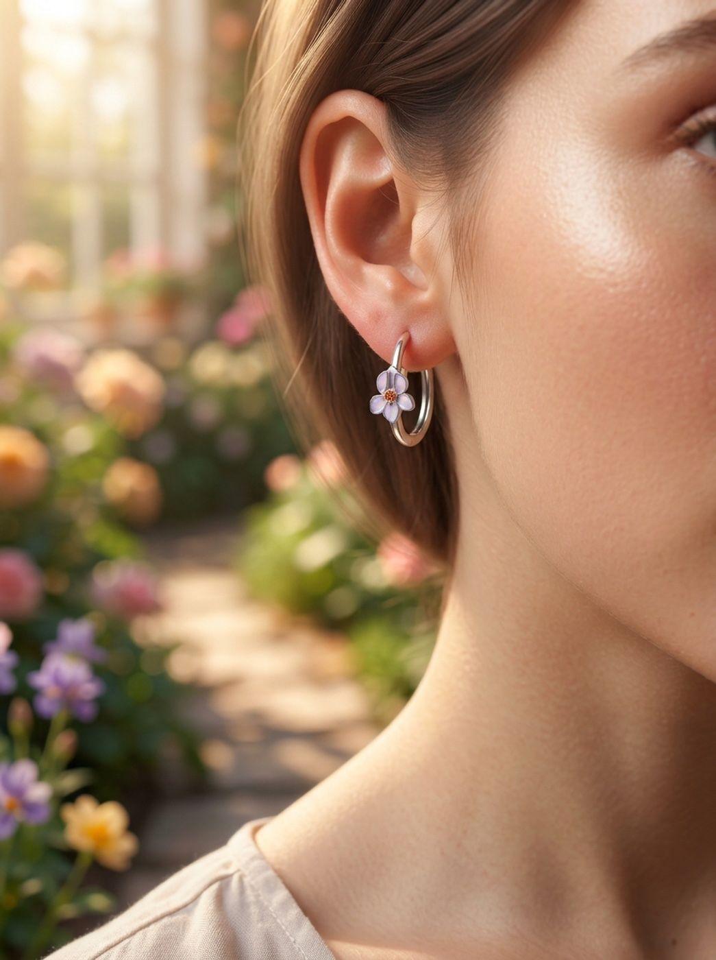 Aros de Plata 925 - Par de Argollas Flor-4