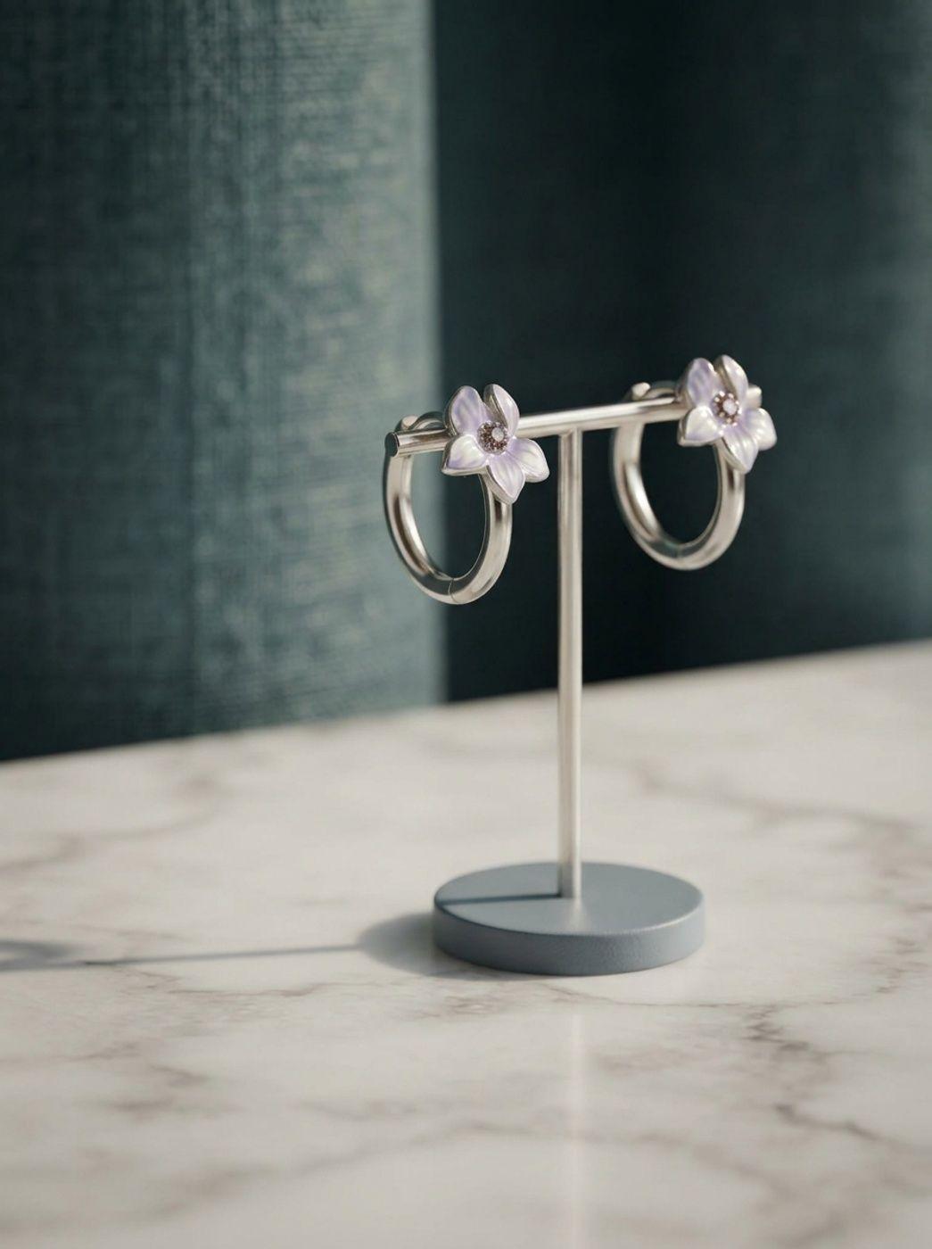 Aros de Plata 925 - Par de Argollas Flor-5