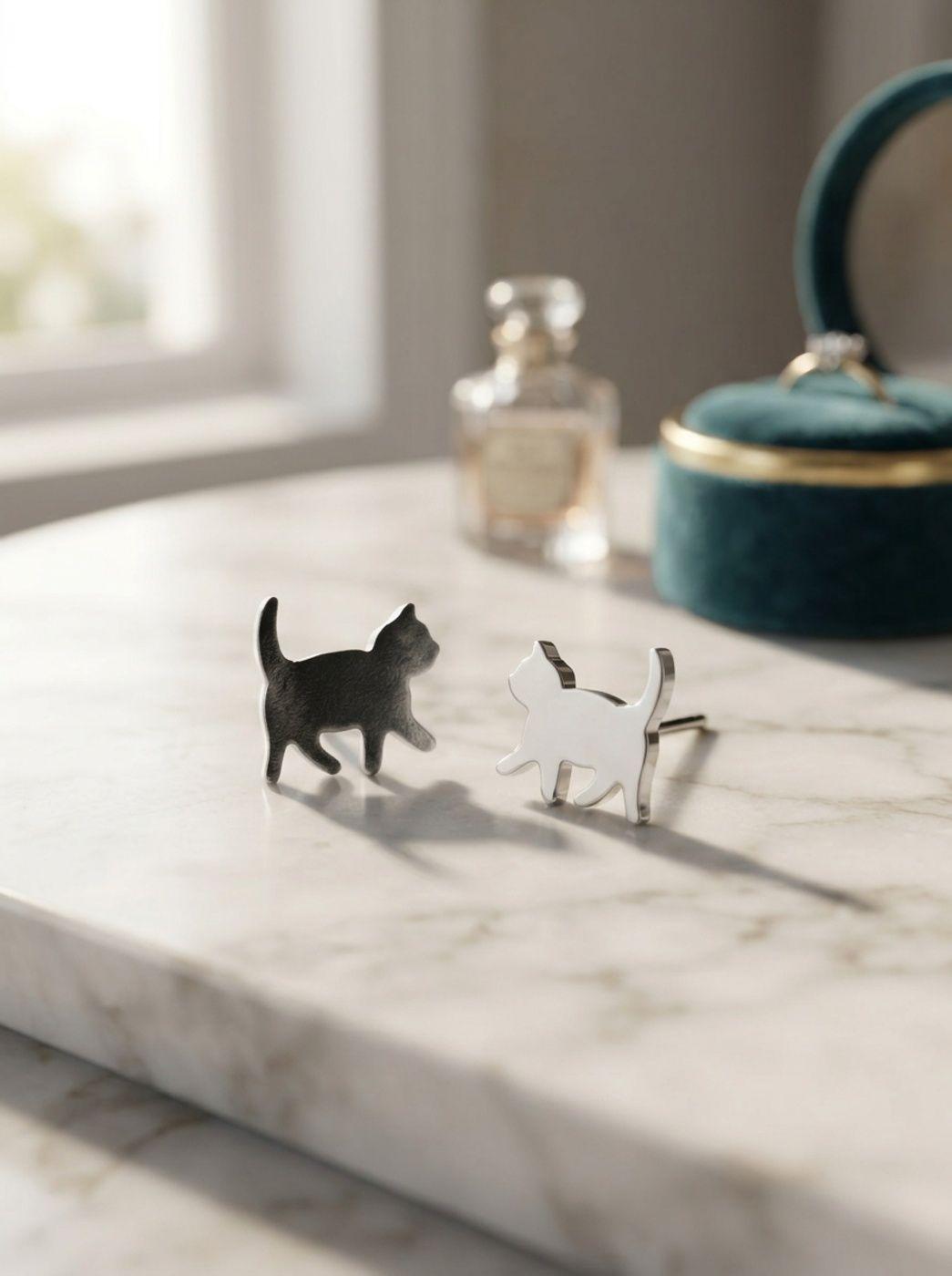 Aros de Plata 925 - Par de Broqueles Gatitos-5