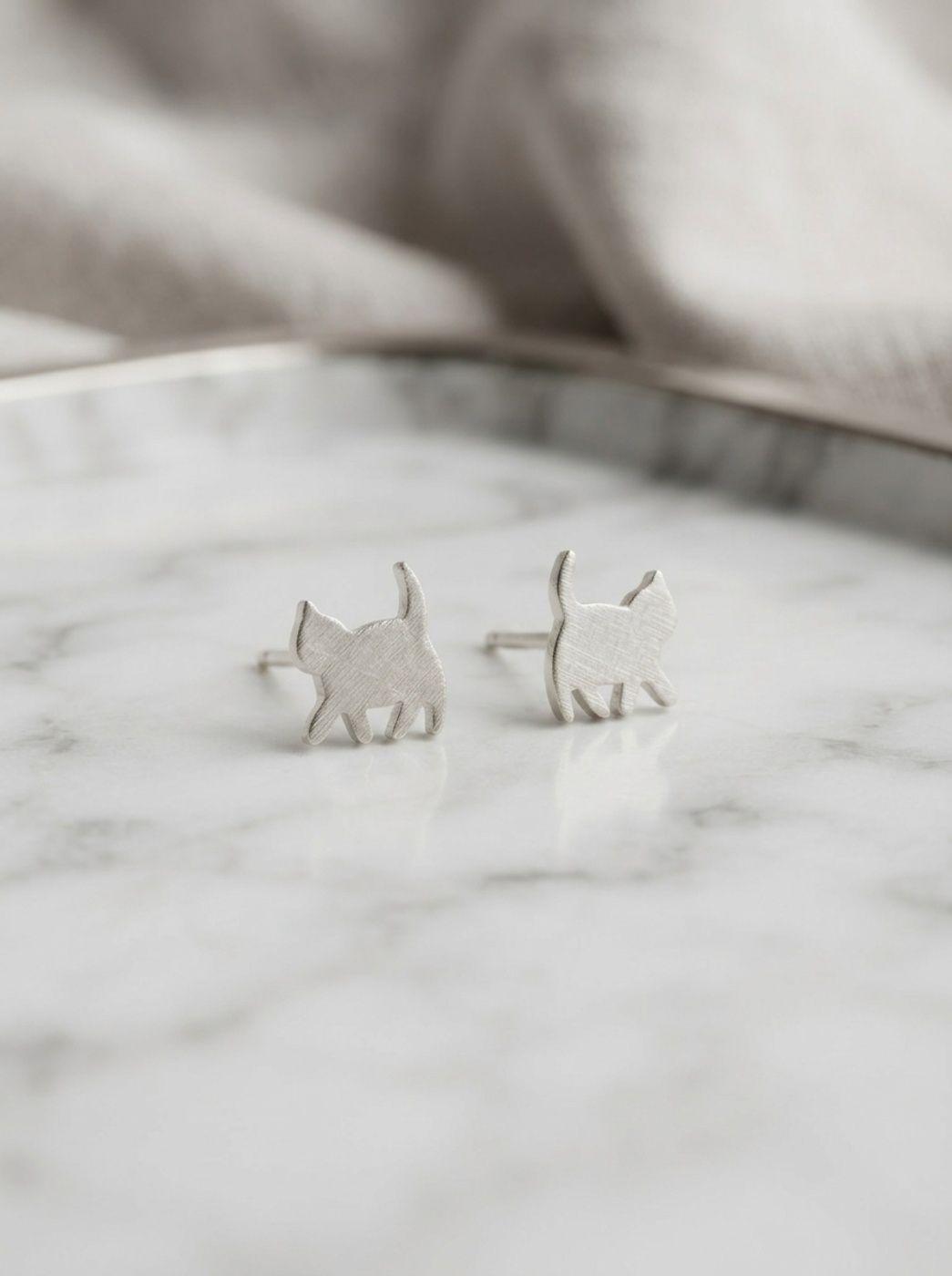 Aros de Plata 925 - Par de Broqueles Gatitos-2