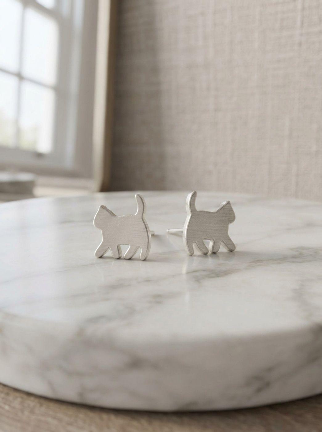 Aros de Plata 925 - Par de Broqueles Gatitos-4