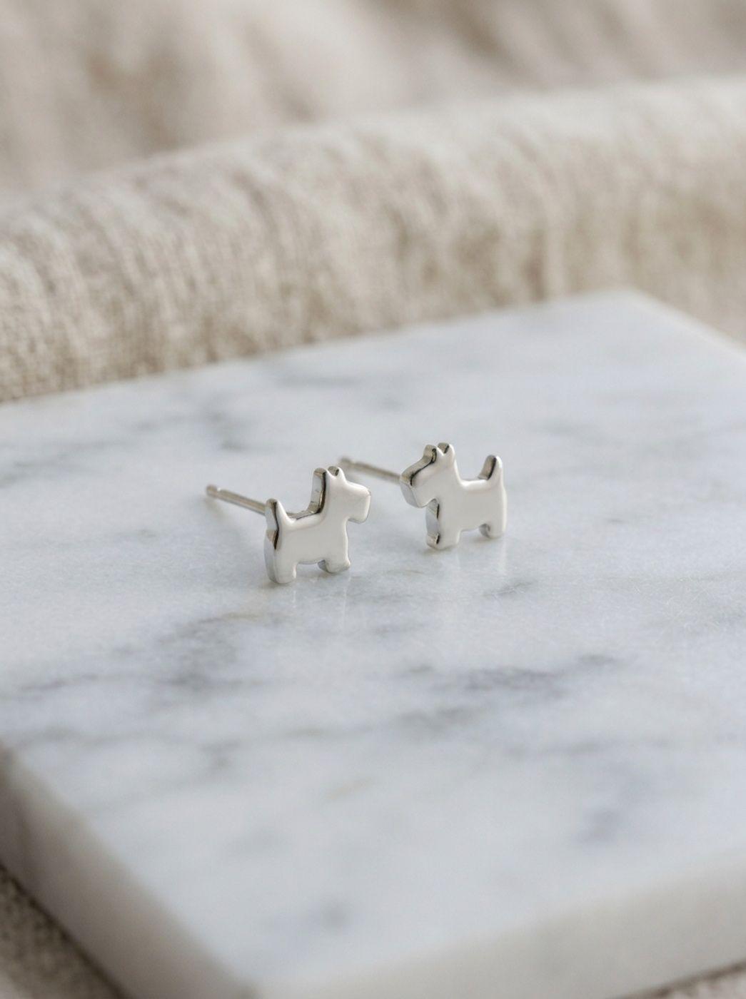 Aros de Plata 925 - Par de Broqueles Perritos-1