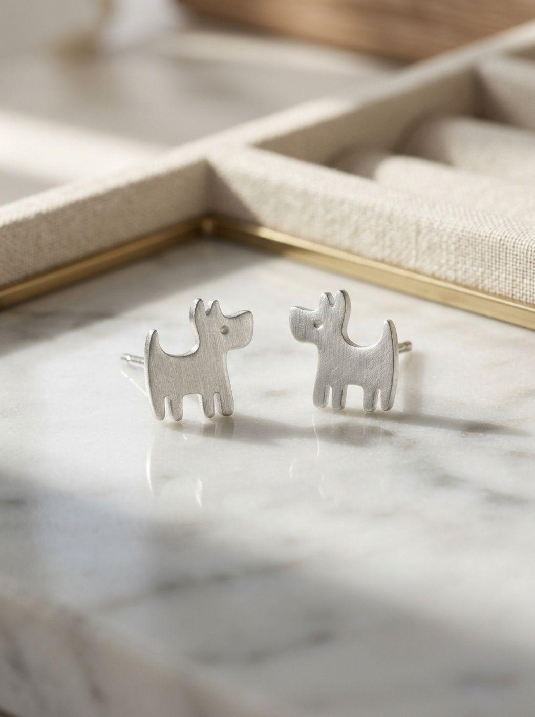 Aros de Plata 925 - Par de Broqueles Perritos-5
