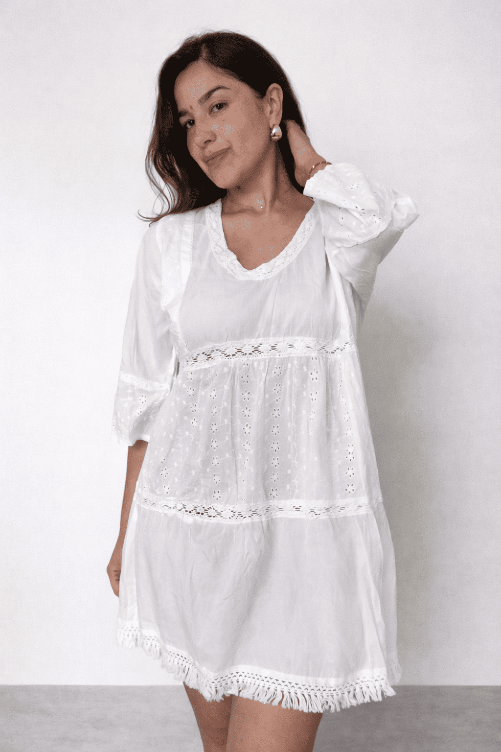Vestido corto boho blanco-0