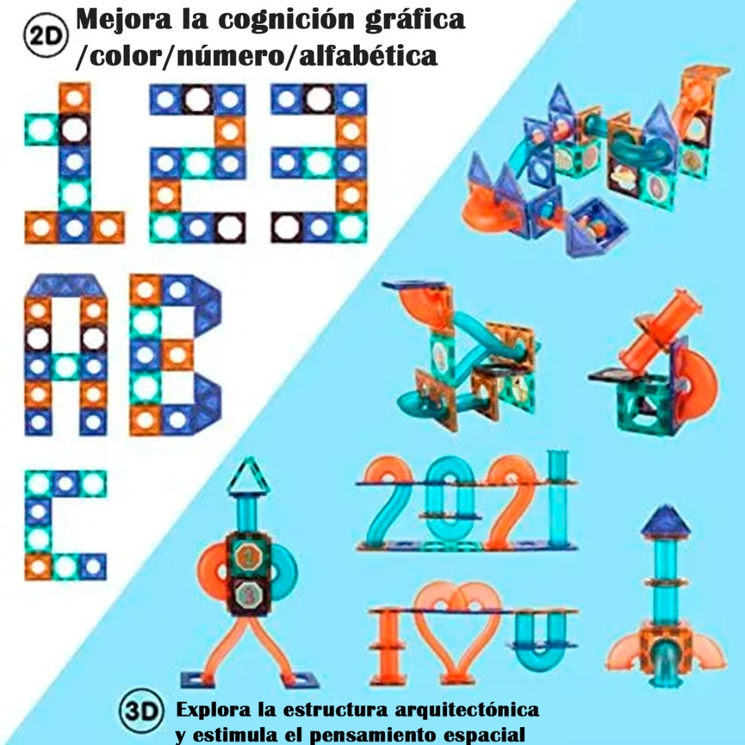 Bloques Magneticos 2 En 1 De Bolas 3d Balde 132pzs Tobogan-2