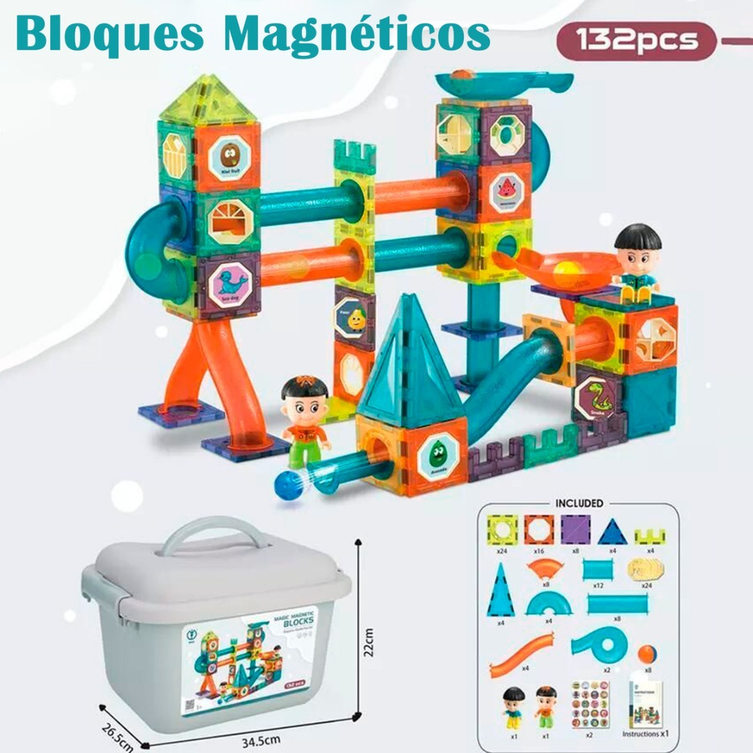 Bloques Magneticos 2 En 1 De Bolas 3d Balde 132pzs Tobogan-5