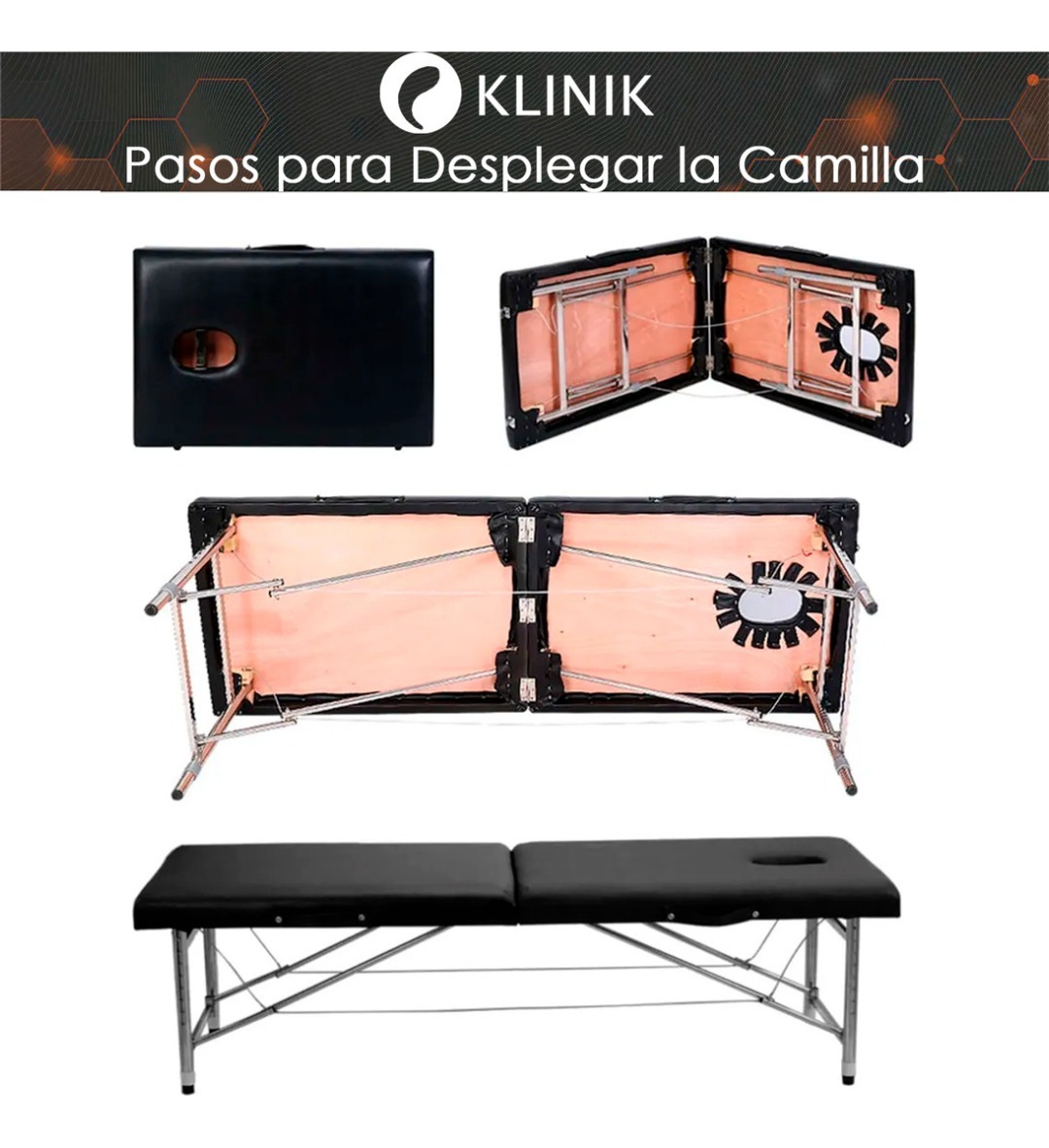 Camilla Cama Masajes 200kg Aluminio Plegable Acolchada Negro-4