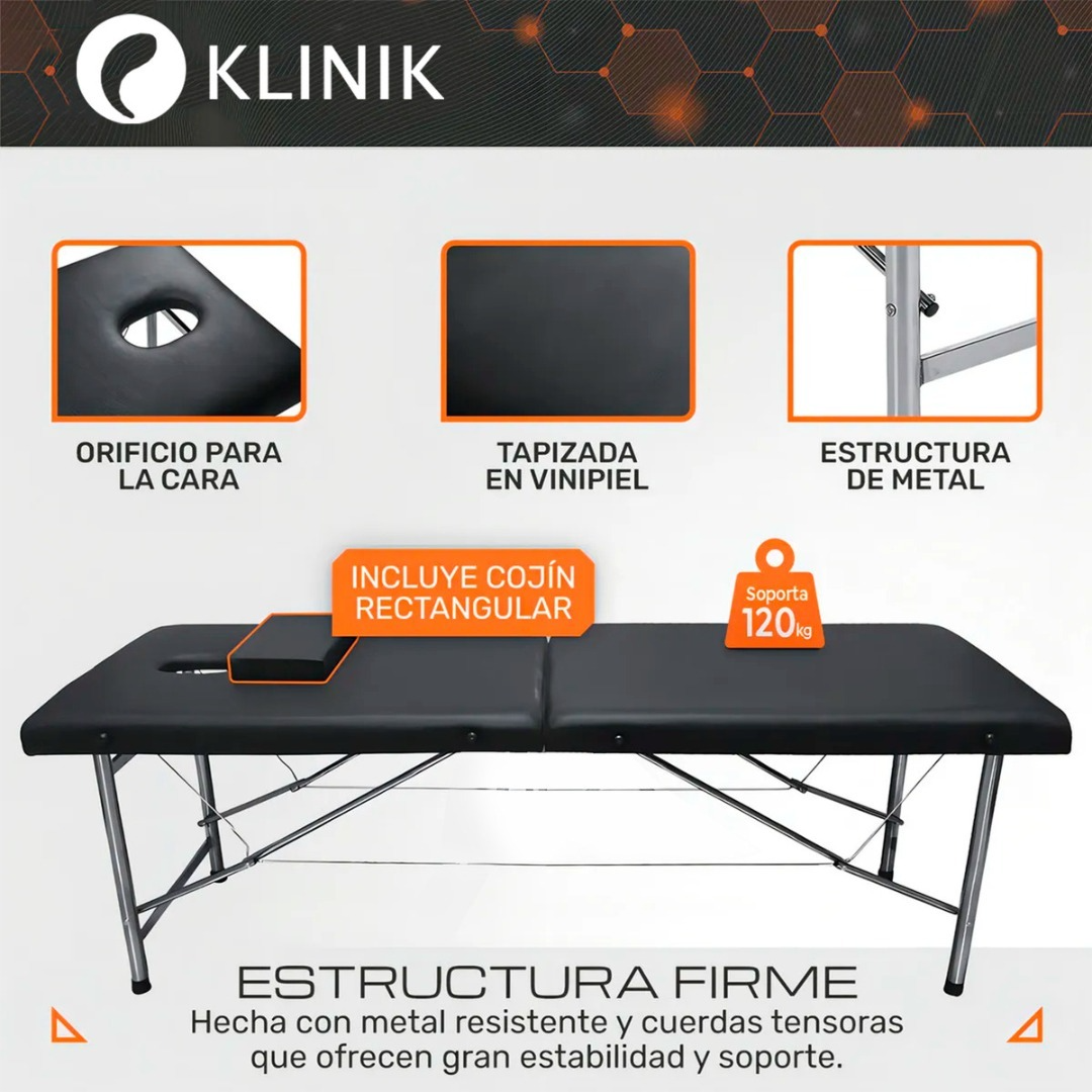 Camilla Cama Masajes 200kg Aluminio Plegable Acolchada Negro-5