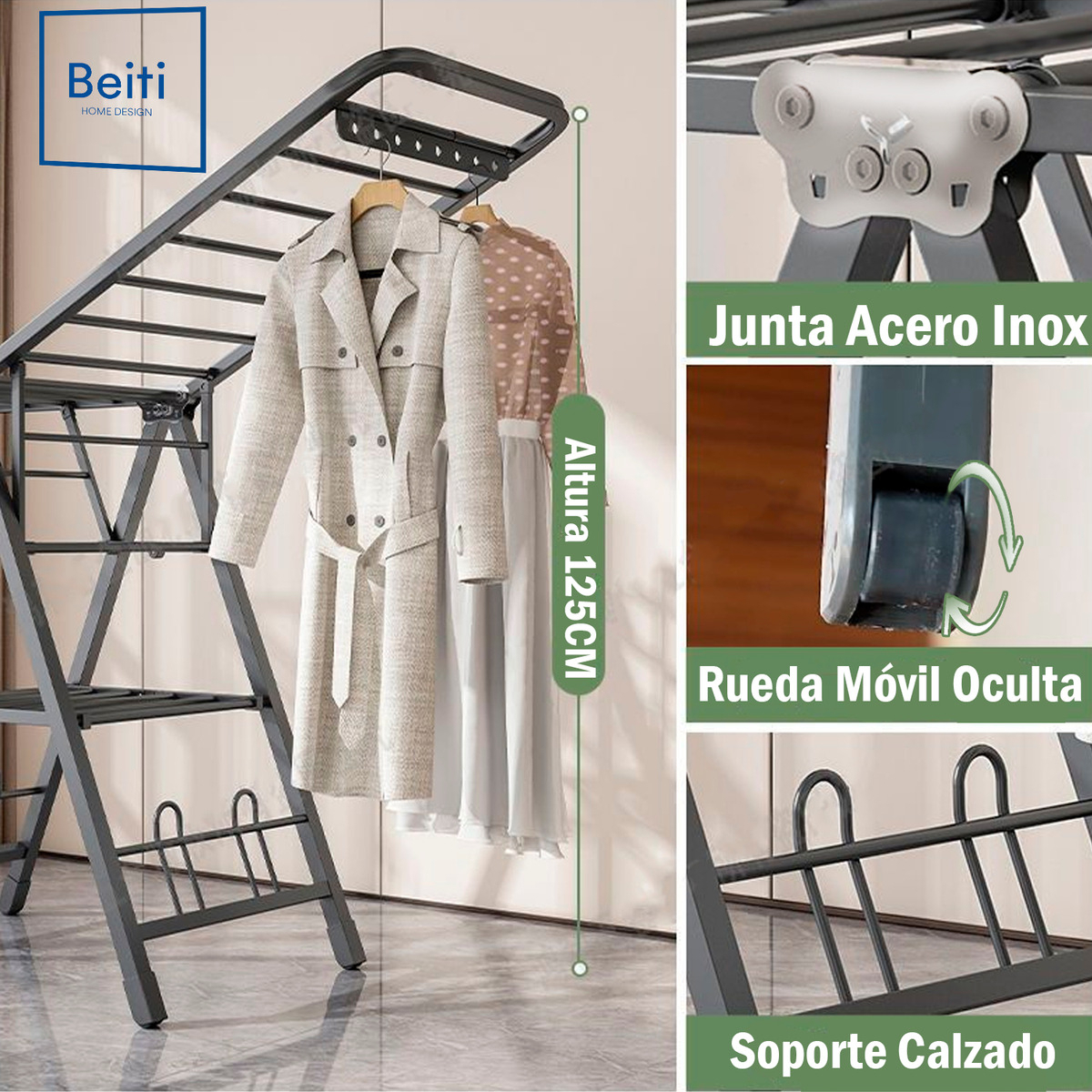 Tendedero Plegable Premium Acero Inox 170cm 50kg-4