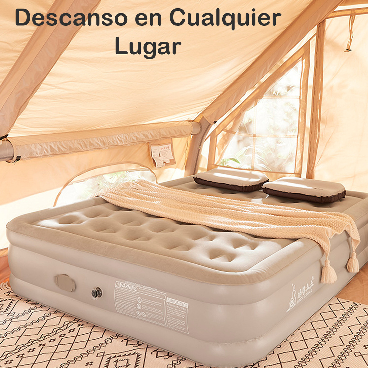 Colchon Inflable Bomba Recargable Cama 2 Plazas 45cm-4