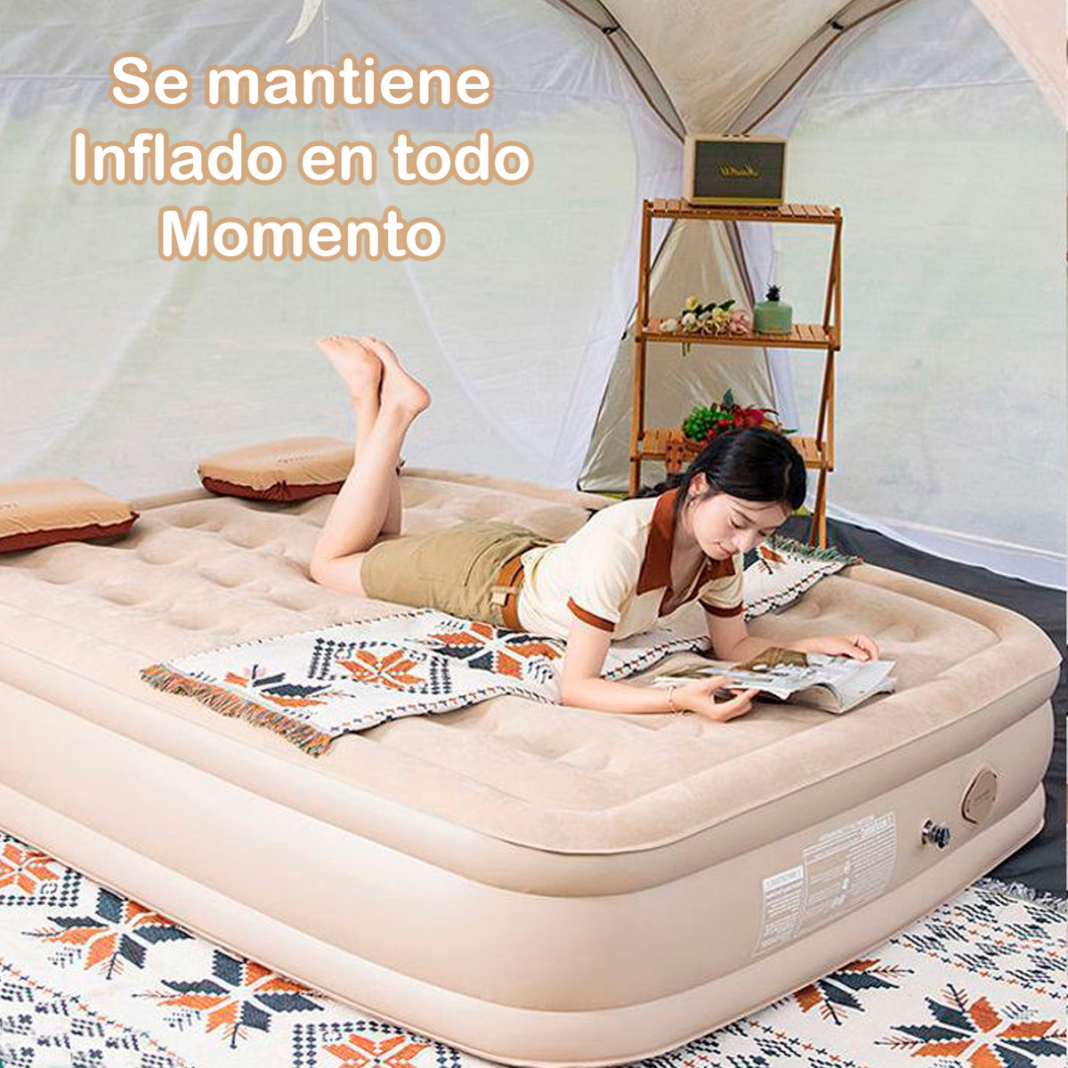 Colchon Inflable Bomba Recargable Cama 2 Plazas 45cm-5