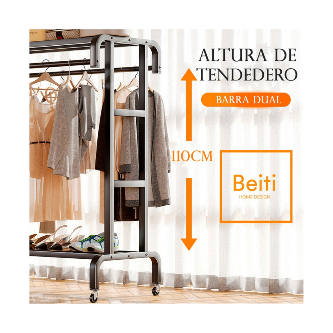 Perchero Organizador Metalico Doble Con Ruedas 120cm Ropa-2