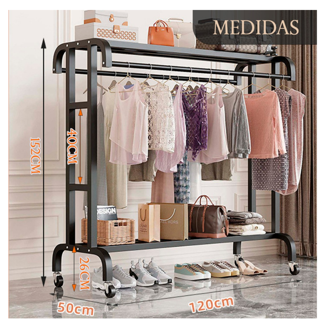 Perchero Organizador Metalico Doble Con Ruedas 120cm Ropa-5