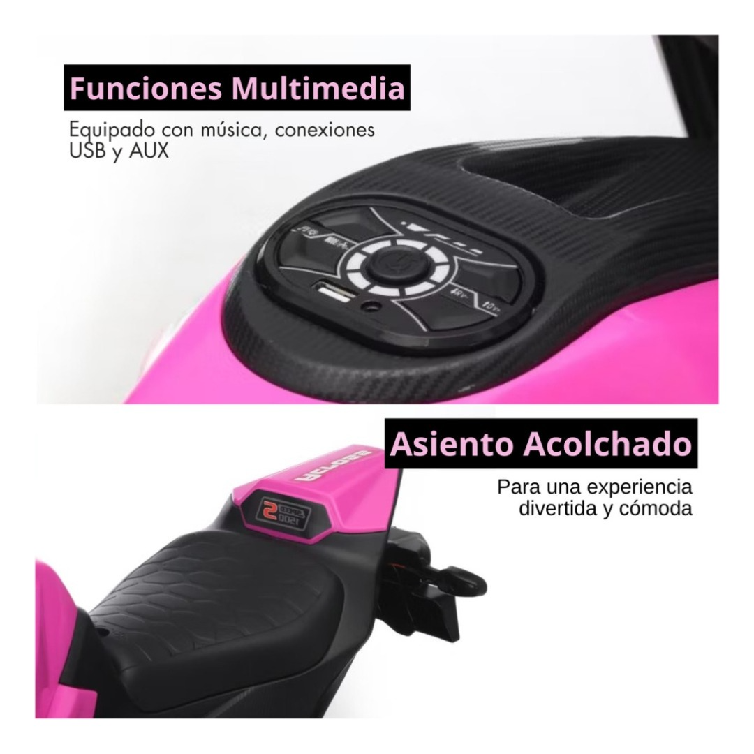 Moto Electrica Montable Niñas Racing Grande 12v Rosa Chicle-3
