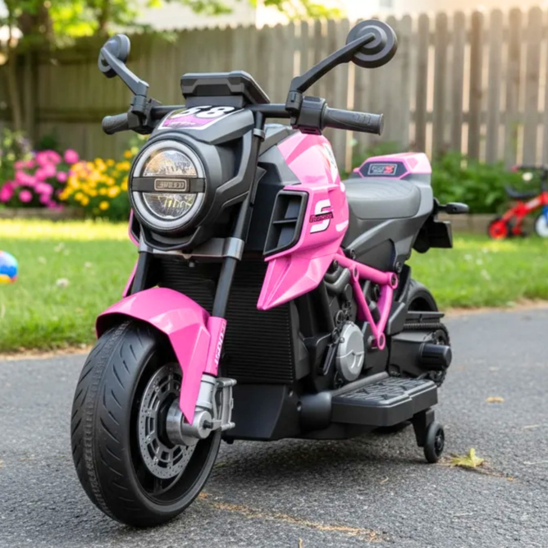 Moto Electrica Montable Niñas Racing Grande 12v Rosa Chicle-5