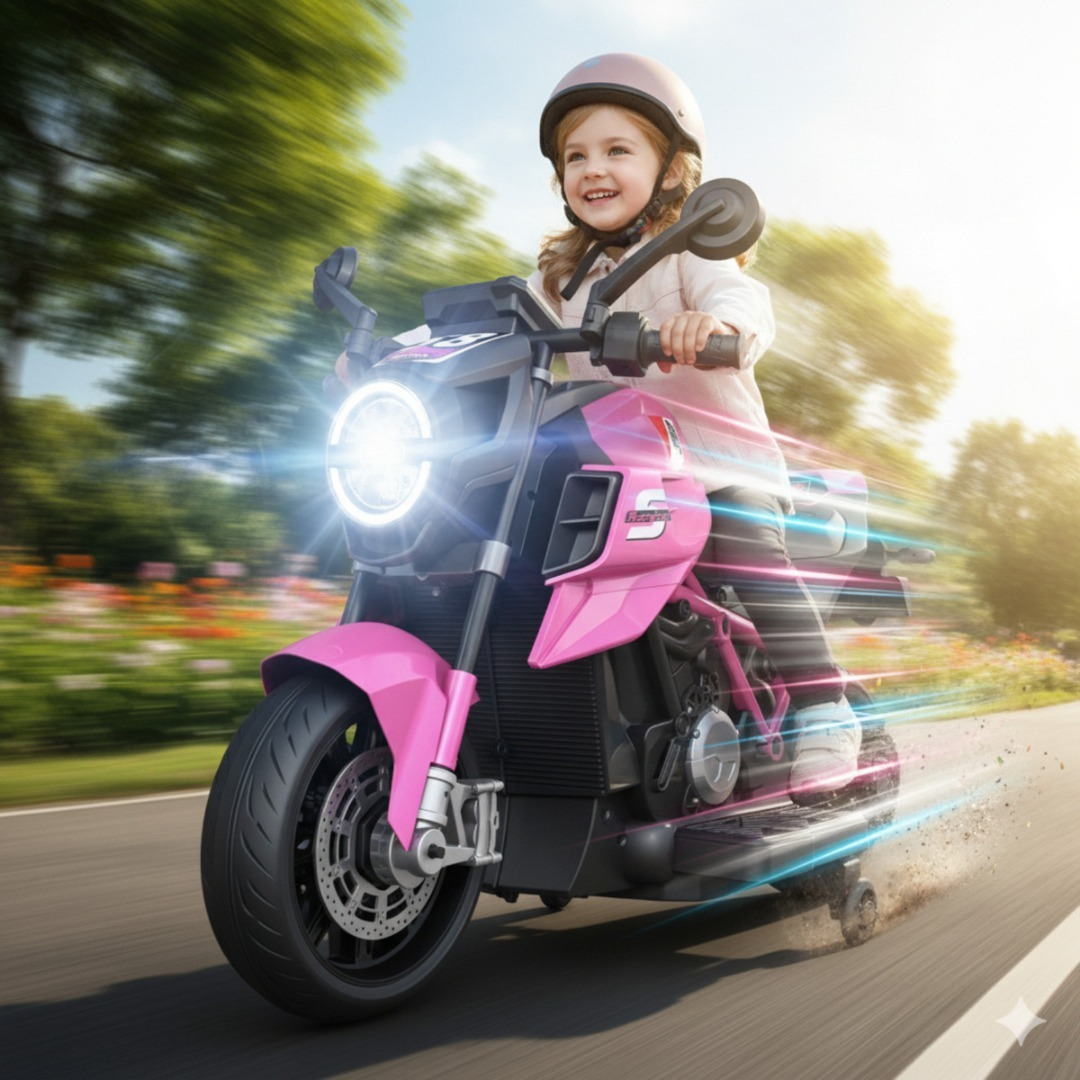 Moto Electrica Montable Niñas Racing Grande 12v Rosa Chicle-6