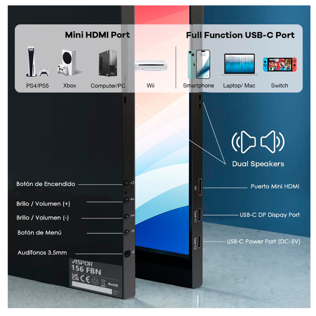 Monitor Portatil  Con Pantalla De 15.6 Pulgadas 60hz Full Hd-7