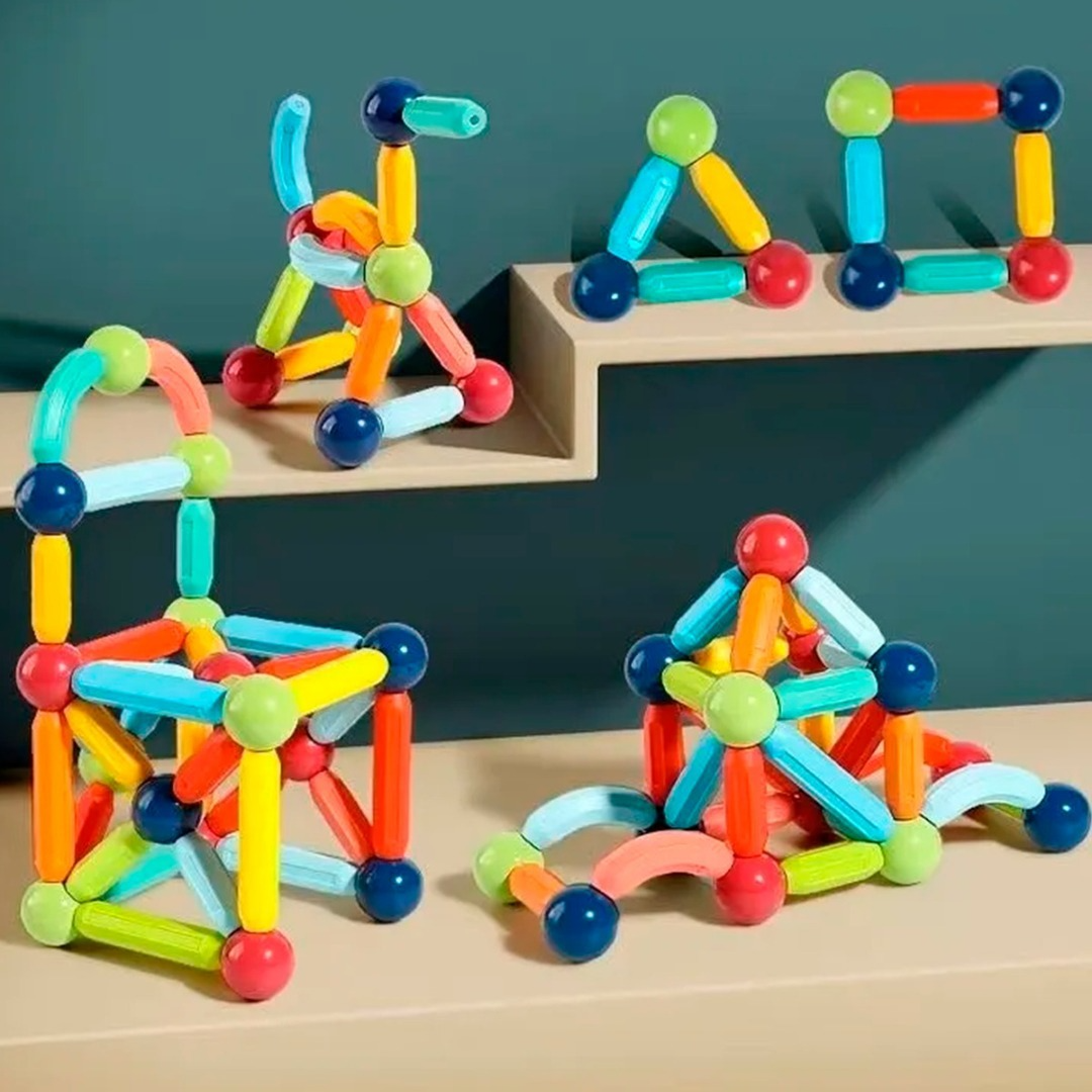 Bloques Magneticos 2 En 1 De Varillas 3d 84pzs Con Balde-3