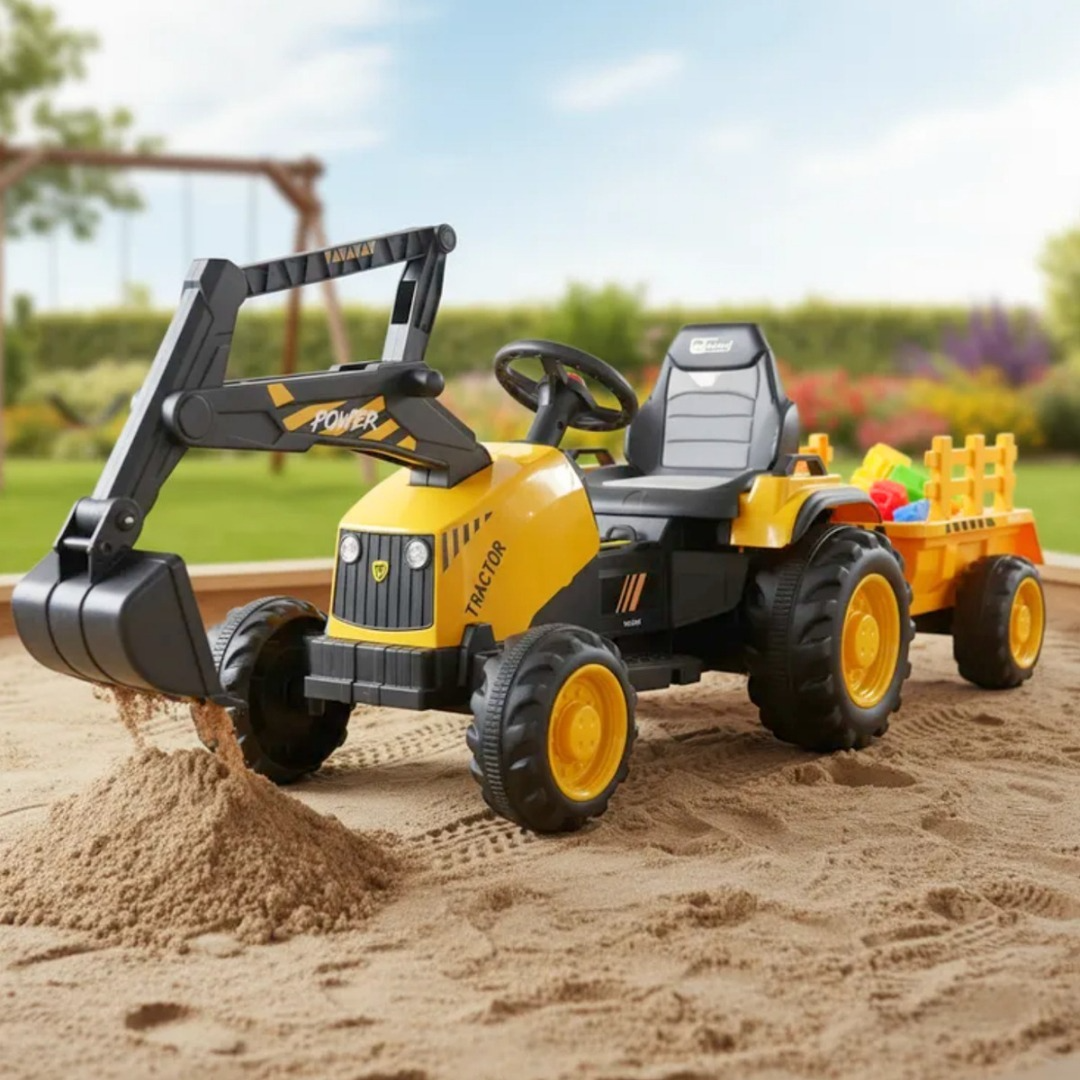 Auto Electrico Montable Niños Excavadora Remolque Bateria-5
