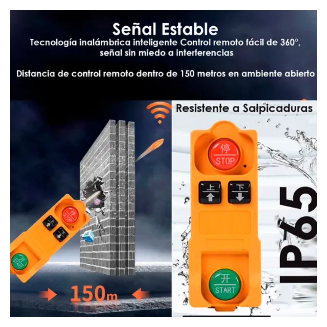 Tecle Eléctrico Inalámbrico 1200kg 12mtrs Cable Acero 1850w-7