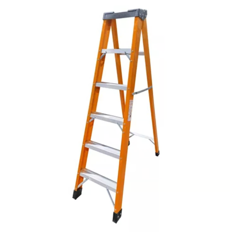 Escalera Fibra De Vidrio Industrial 1.2mts 6 Peldaños 150kg Naranja-0