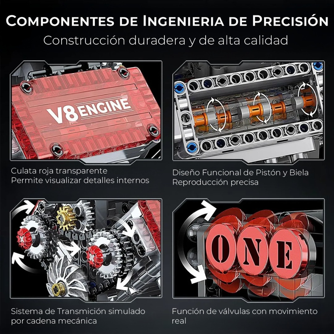 Motor V8 Armable Escala Construcción 478pcs A Pila Didactico-3