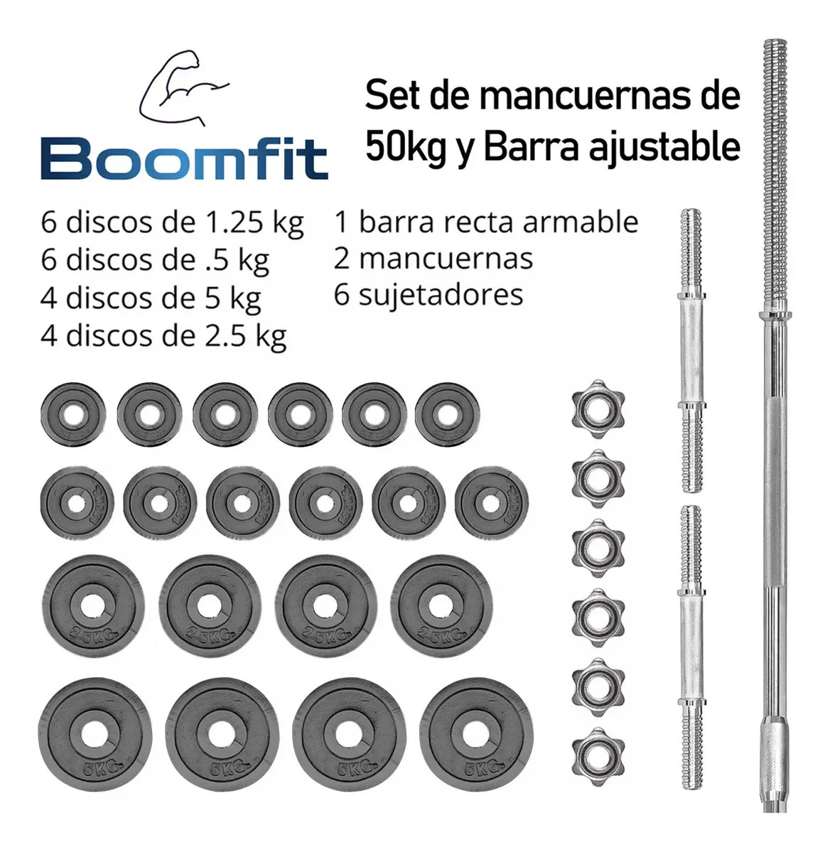 Set Mancuernas Gris Barra Extendible 50 Kg Con Maleta-3