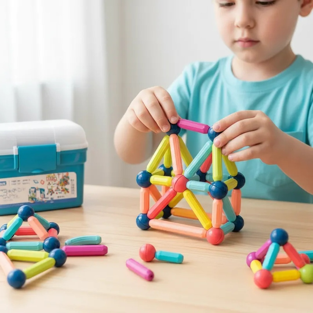 Bloques Magneticos 2 En 1 De Varillas 3d 130pzs Con Balde-3