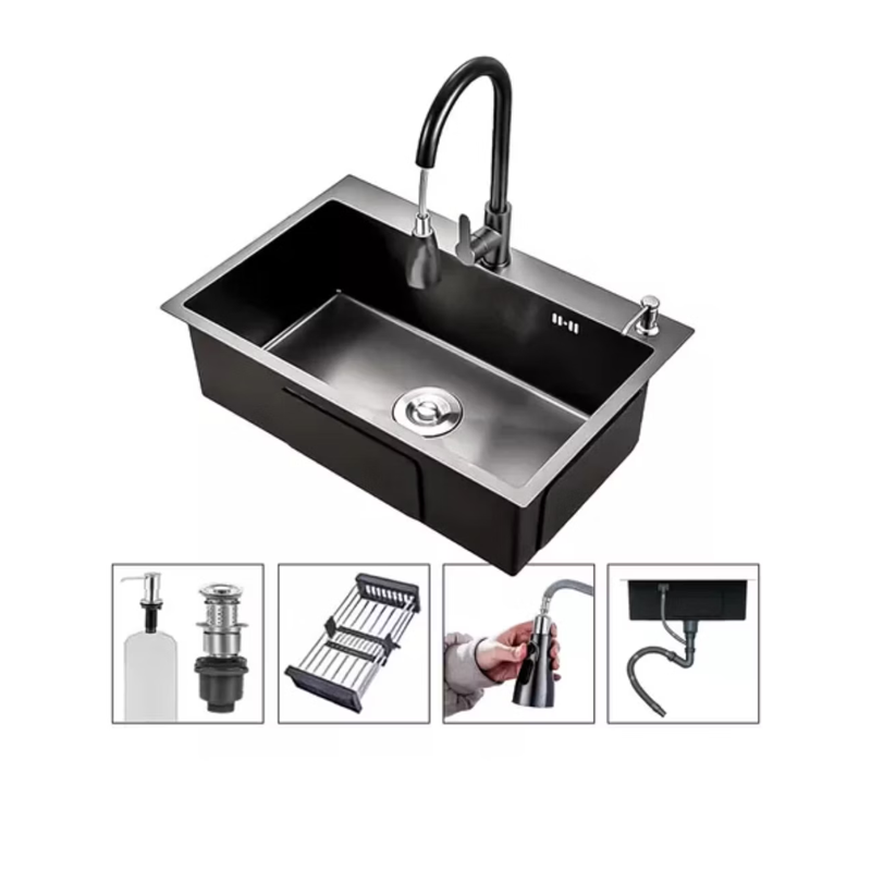 Lavaplatos 55x45cm De Acero Con Llave Dual Full Accesorios Negro-0