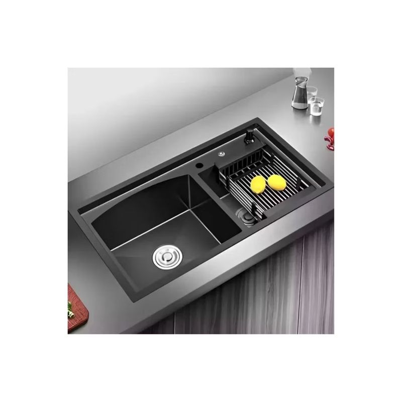 Lavaplatos 55x45cm De Acero Con Llave Dual Full Accesorios Negro-1