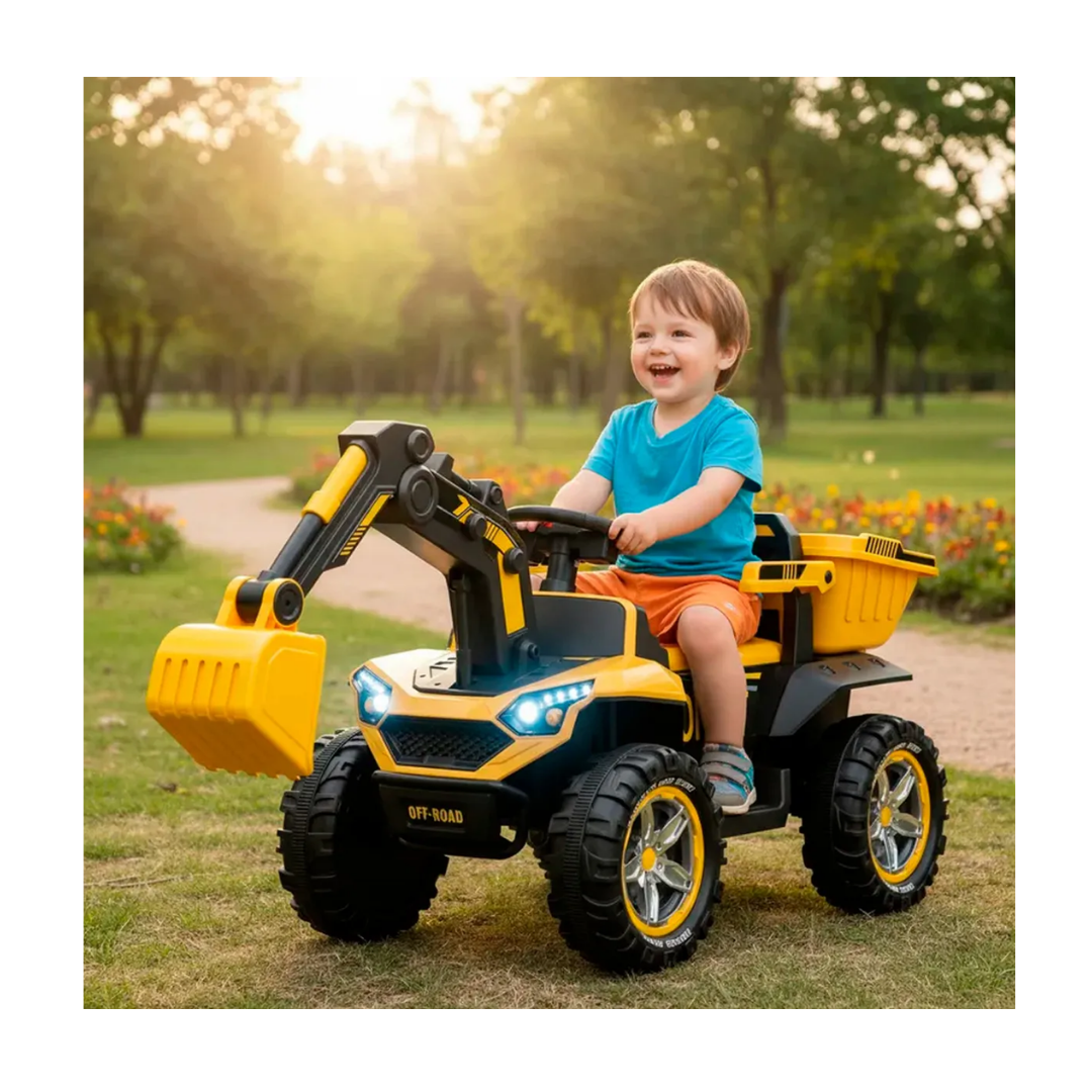 Auto Electrico Niños Retroexcavadora Bateria Alta Duracion Amarillo Agregar a favoritos-4