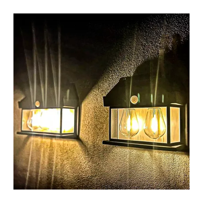Farol Solar Aplique Pared 2 Ampolletas Led Sensor Luz Cálido-2