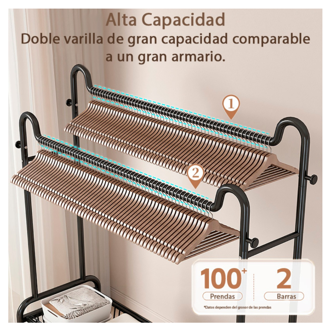 Perchero Organizador Colgante De Ropa Doble Con Ruedas 120cm-3