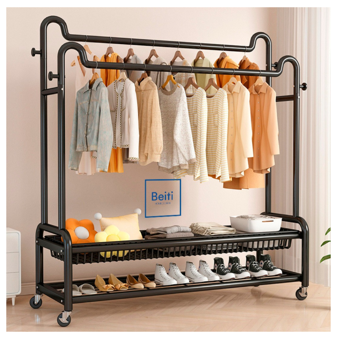 Perchero Organizador Colgante De Ropa Doble Con Ruedas 120cm-5
