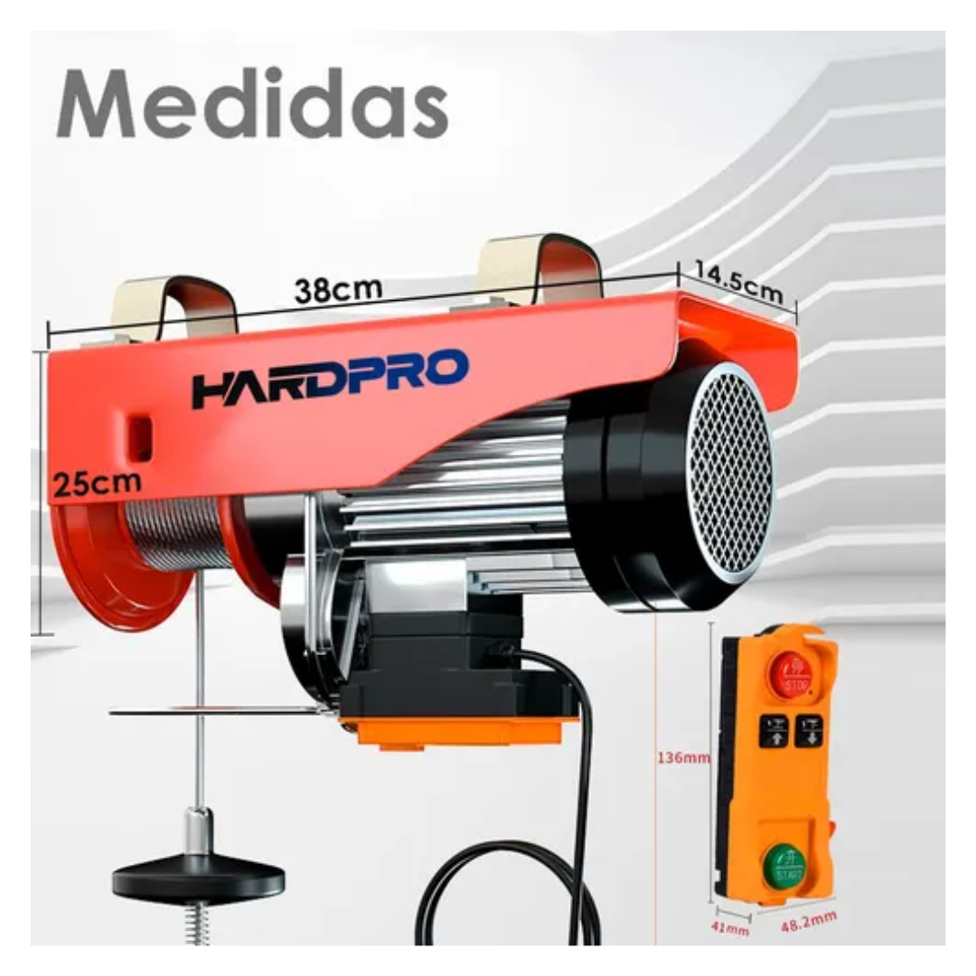 Tecle Eléctrico Inalámbrico 500kg 12mtrs Cable Acero 1050w-1