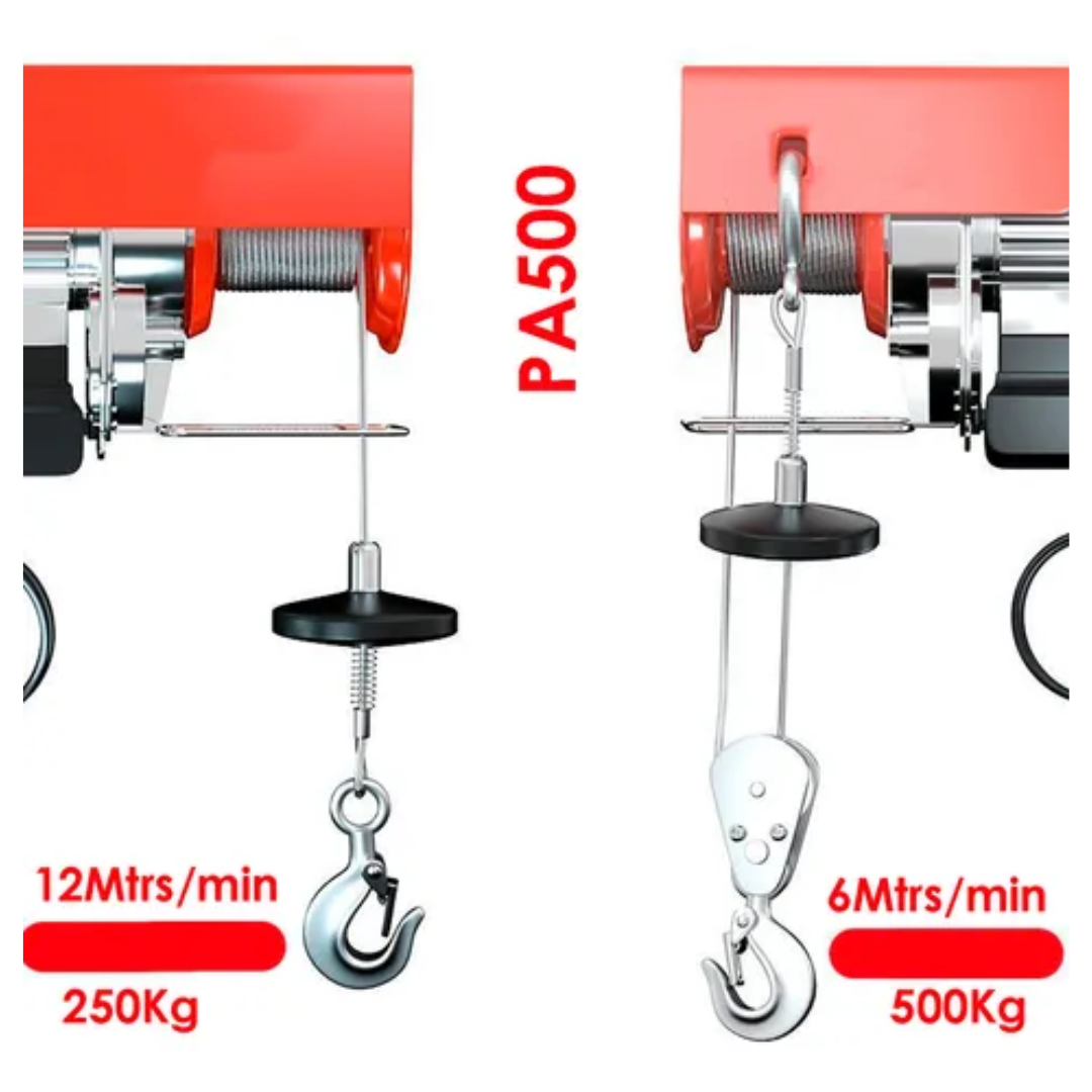 Tecle Eléctrico Inalámbrico 500kg 12mtrs Cable Acero 1050w-2