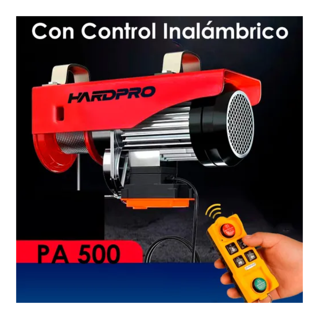 Tecle Eléctrico Inalámbrico 500kg 12mtrs Cable Acero 1050w-3