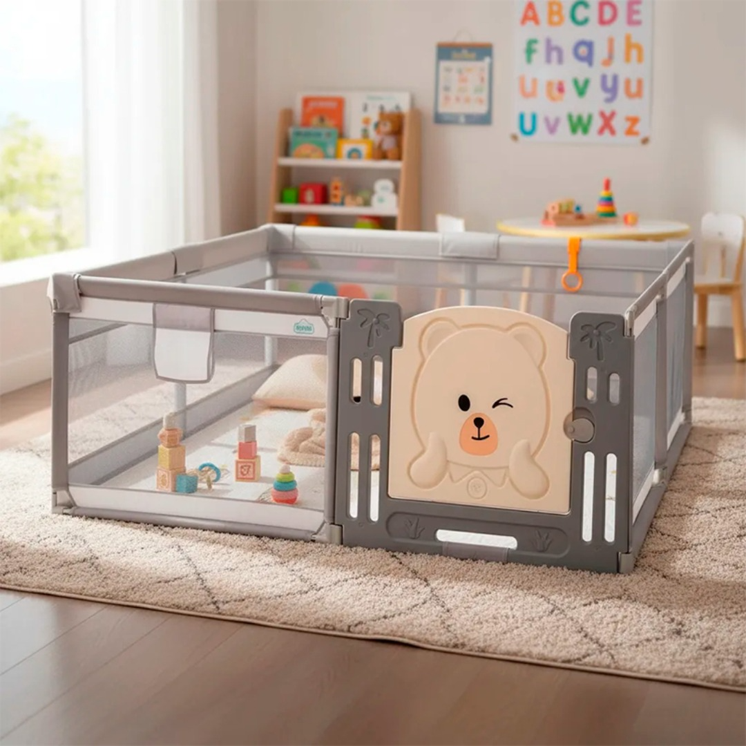 Corral Infantil Puerta Osito Malla Con Pelotas 180x200cm Oso-6