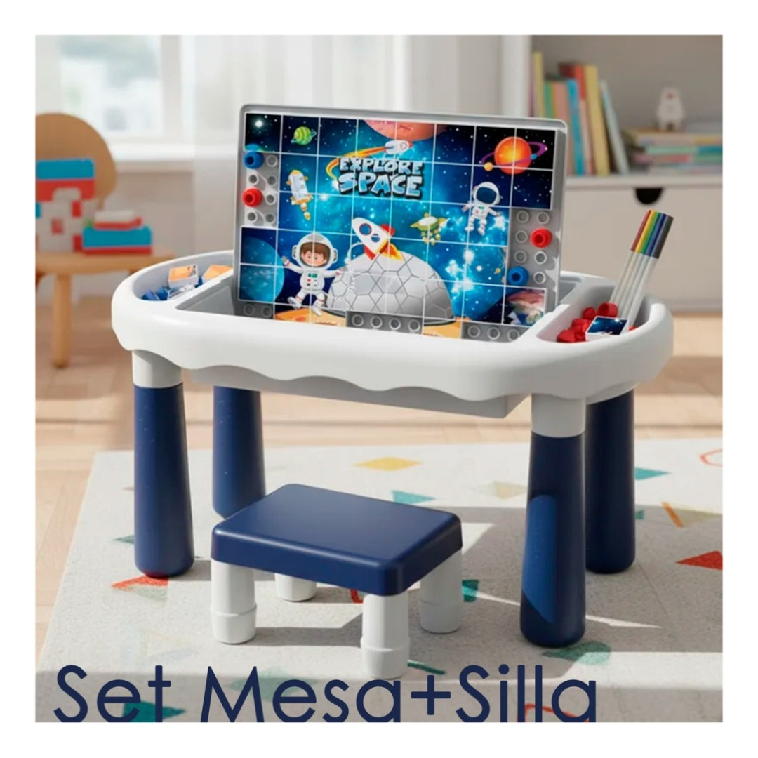 Mesa Y Silla Didactica 6 En 1 Puzzle Pizarra Dibujos 160pcs-6