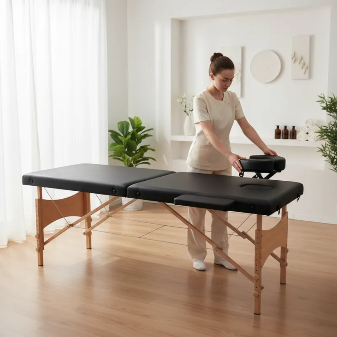 Camilla Para Masajes Con Apoyo Facial De Madera 1.8m Negra-6