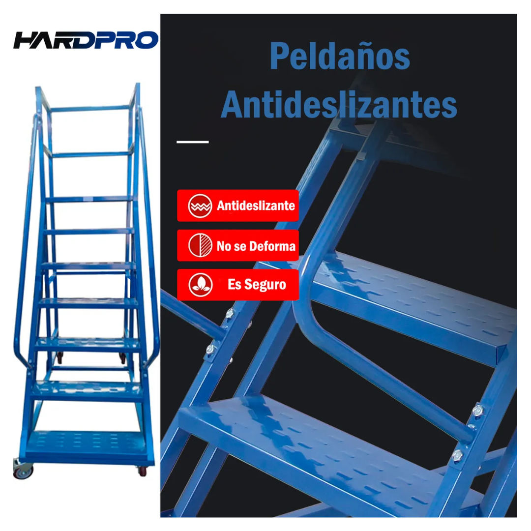 Escalera Industrial Tipo Avión 6 Peldaños 1,5m + Plataforma Azul-6