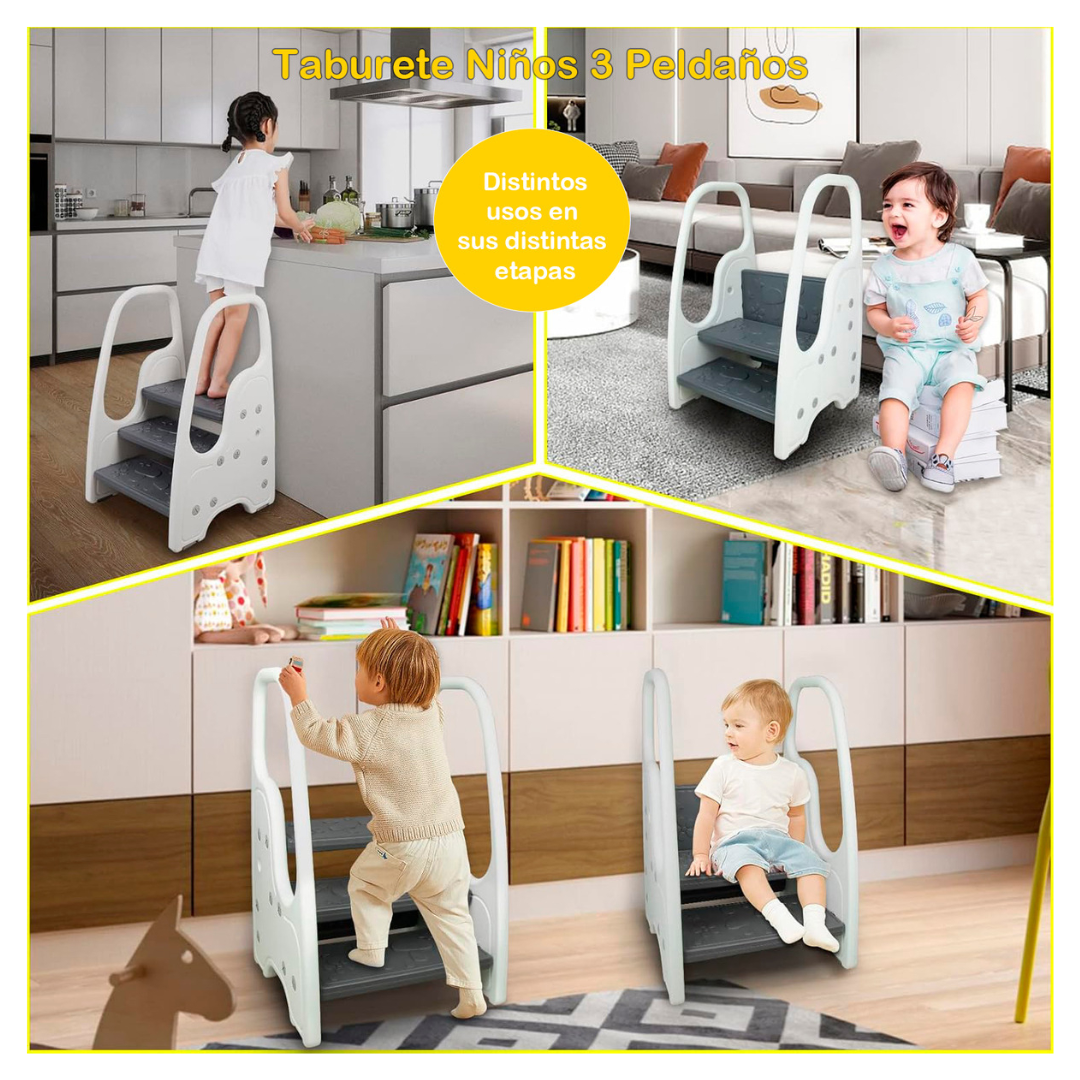 Taburete Escalera Niños Baño Cocina Infantil De 3 Peldaños-2